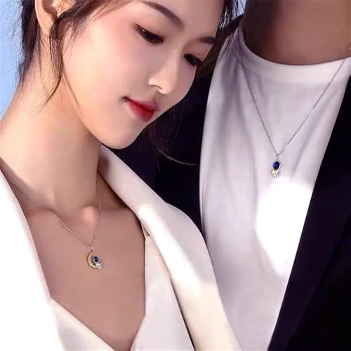 Dtja Moon Astronaut Pendant Necklace for Women Silver Plated Unisex Adjustable Link Chain Cute Charm Couple Friends Necklaces Unique Birthday Valentine Jewelry Souvenir Gift3