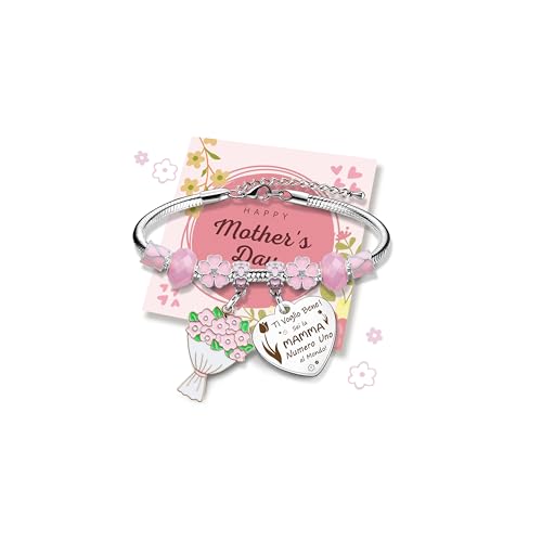 LIHELEI Regalo per Festa Della Mamma Bracciale, Donna Bracciale con Bead Rosa, Sei la MAMMA Numero Uno al Mondo, Regalo di Compleanno Della Mamma