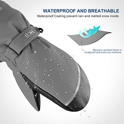 Mcti Kids Mittens Waterproof Winter Ski Warm Sherpa Lined Long Cuff With String Gray Xs #TOP1