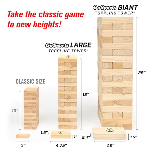 Image of GoSports Giant Wooden Stacking Game - Stacks Up to 5 ft - Choose Brown Wood Stain, Gray, Natural, Stars & Stripes, or Tropical Hardwood - Toppling Tower