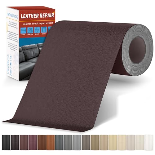 Parche de Cuero Adhesivo Marrón oscuro, 10x200cm Cuero Adhesivo para Tapizar, Polipiel Adhesiva para Tapizar, Sofá, Asiento de Coche, Bolso, Chaqueta