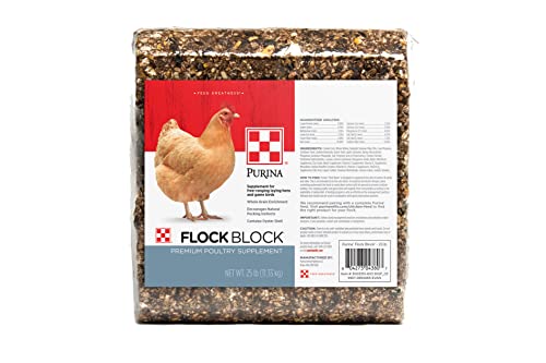 Purina Flock Block Supplement Chicken Supplement for Free-Ranging Laying Hens and Game Birds Whole Grains Oyster Shell 25 lbs
