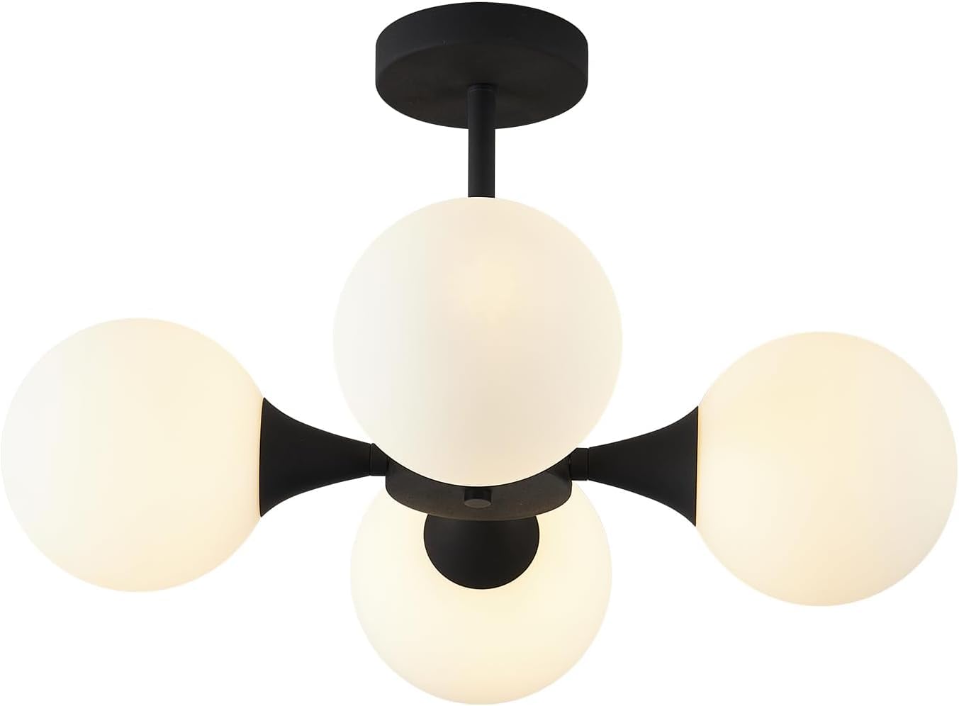 KCO Lighting Mid Century Modern Semi Flush Mount Ceiling Light Fixture Farmhouse Black Globe Sputnik Chandelier Ceiling Light 4-Light Milk Glass Hallway Light