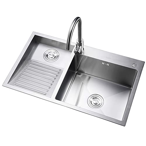 Évier À Lessive Argenté, Lavabo Profond À Double Cuve En Acier Inoxydable 304, Installation Encastrée Ou Encastrée, Avec Robinet Évier De Cuisine De Préparation De Bar, Facile À Nettoyer
