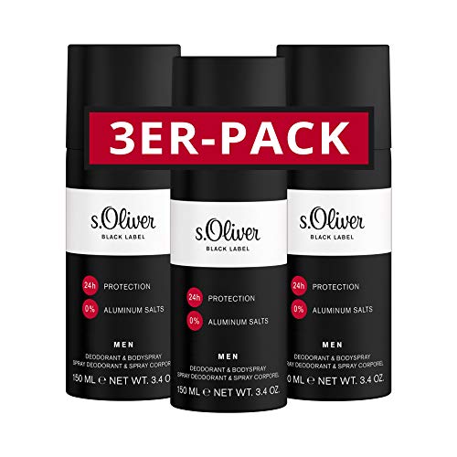 s.Oliver Black Label Men I Pack de 3 desodorantes – atemporal y masculino – Protección duradera I 150 ml spray natural