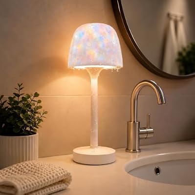 YJHAOTOU Waterproof Shower Lamp Sets with 16-Color Ocean Wave Projection, Rechargeable LED Lamp Set with Remote and Touch Control, 3 White Modes, for Bathroom, Bedroom and Spa