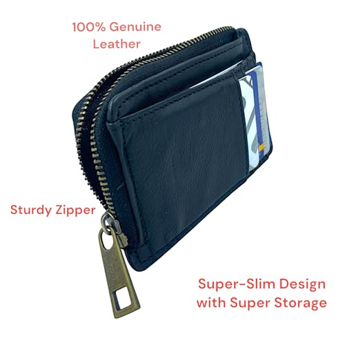 Leather Card Wallet | Genuine Leather Super-Slim Wallet Card Holder for Men and Women | Unisex Slim Card Holders (Black,, Jet Black, Minimalist2