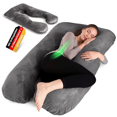 Das Schlaftherapie Kissen von PillowDaddy | Seitenschläferkissen mit Bezug für Ischias-, Hüft- & Rückenschmerzen | U-förmiges Ganzkörperkissen | Schwangerschaftskissen | Stillkissen XXL