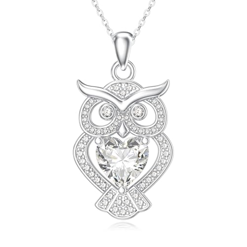 Birthstone Owl Necklace for Women 925 Sterling Silver 1.2mm Cable Chain and Pendant Ladies Jewelry Gifts