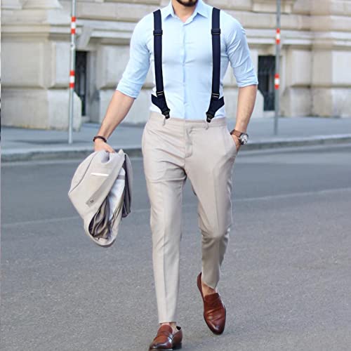 Kedofe Men's Suspenders Heavy Duty Side Clips Suspenders-For-Men Swivel Hooks Adjustable Elastic Straps (Beige-Clip) #TOP5