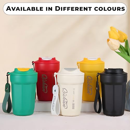 Image of Kraptick Vacuum Insulated Coffee Cup, 316 Food Grade Steel Portable Thermal Coffee Mug, Double Wall Insulated Cup with Large Capacity Designed for Hot and Cold Bevrages-(Red)(450ml)