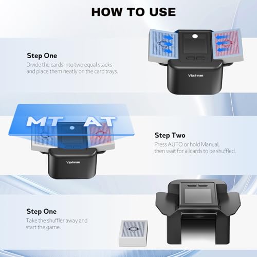 Automatic Card Shuffler for 1–2 Decks, Rechargeable Quiet Electric Card Shuffling Machine with USB-C, Dual Mode Auto Shuffler for UNO, Poker, Blackjack, Texas Hold’em, Portable for Home,Party,Travel by Vipdream - Image 6