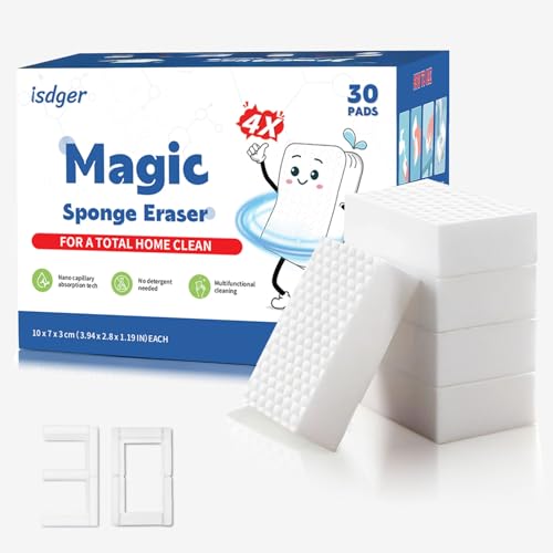 Image of Magic Sponge Eraser, 30 Pack 4X Density Melamine Sponge | GRS Certified, Extra Durable & Long Lasting Cleaning Sponge, Stovetop Cooktop Cleaner Sponge for Kitchen Glass Marble
