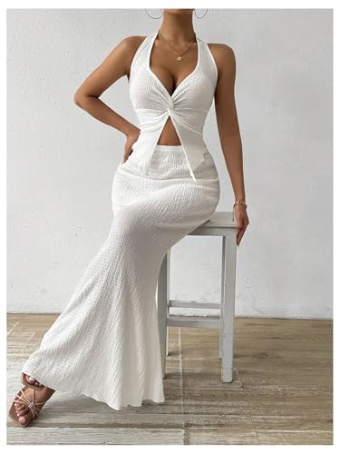 Image of SOLY HUX Women's Two Piece Outfits Twist Front Halter Cami Tops and Skirt Summer Set