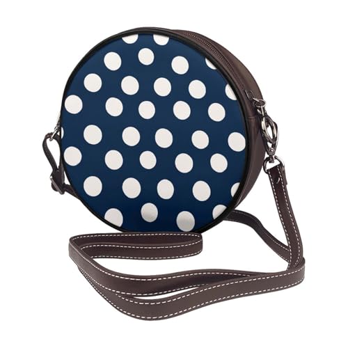 White Polka Dot In Dark Blue Women Round Crossbody Bags Leather Sling Bag Purse2