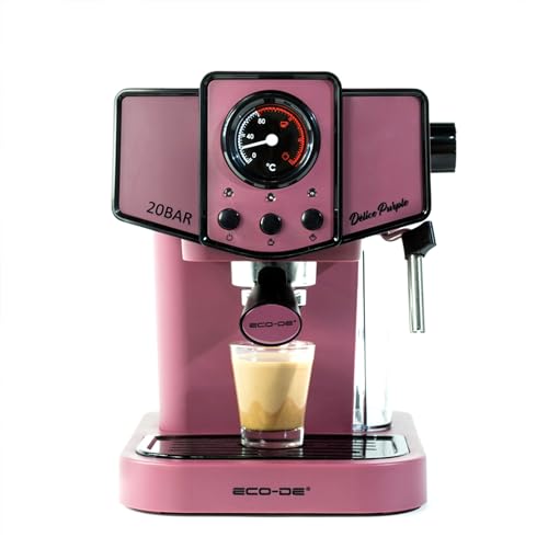 ECO-DE Macchina Caffè Cialde ESE 44 Espresso e Caffe Macinato in Polvere con Montalatte per Cappuccino, Tè o Infusioni – Coffee Machine 20 bar e Vaporizzatore in Acciaio – Disegno Stile Vintage