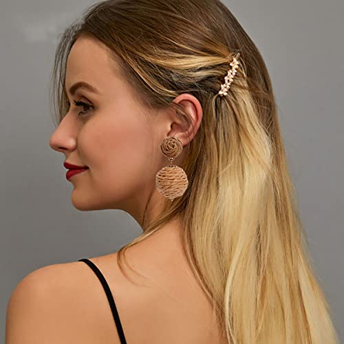 Yfstyle Rattan Earrings For Women Woven Straw Earrings Statement Raffia Earrings Boho Rattan Drop Dangle Earrings Raffia Round Earrings Summer Beach Bohemian Rattan Dangle Earrings For Women Girls-Ball #TOP2