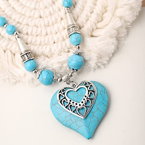 MINACHI Bohemian Created Turquoise Teal Heart Necklace, Vintage Boho Summer Beach Jewelry Gift for Women3