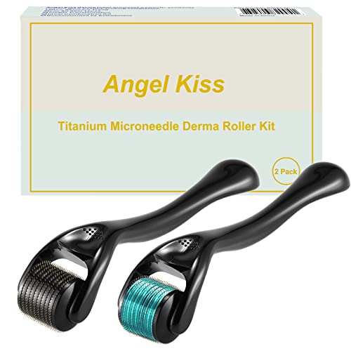 Angel Kiss Microneedling Roller Derma Roller for Beard Face Body - 2 Pack 540 Titanium Micro Needles Roller for Home - Self Care Gifts for Man ane Woman