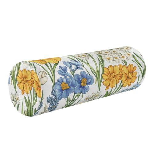 GuoChe Almohada redonda para sofá, diseño de flores bonitas y rústicas, de 5.5 x 17 pulgadas, almohada cilíndrica para adultos, almohada de apoyo para piernas