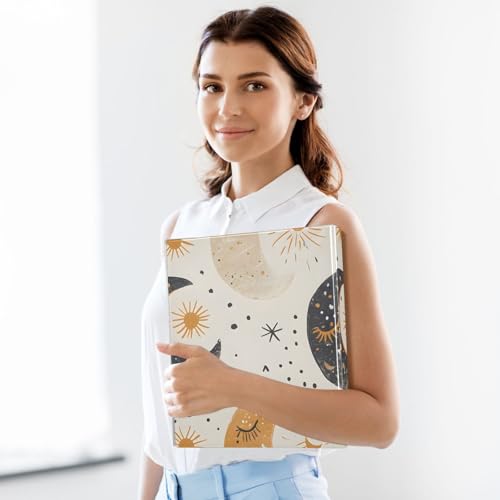 Image of 3 Ring Binder Boho Moon Phases Beige White 1.5 inch Binders Three Ring Binders with Clipboard Fit 8.5'' x 11'' Paper 3 Interior PVC Clear Pockets for Office Supplies