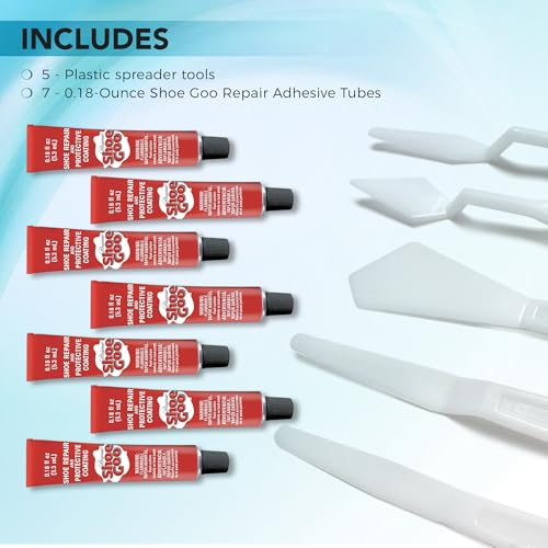Shoe Goo Repair Adhesive for Fixing Worn Shoes or Boots, Clear, 7X 0.18-Ounce Tubes, Pixiss Spreader Tools Set