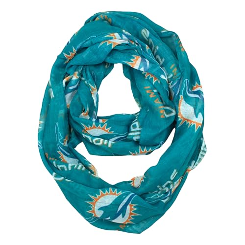Littlearth NFL Miami Dolphins Sheer Infinity Scarf, Team Color, 70” x 25”