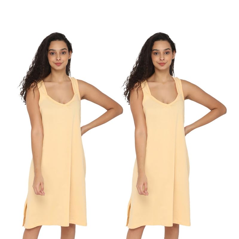 Image of INTIMACY LINGERIE Knee-Length Cotton Slips for Women Maxi Nighty Slip 3 /4 Slip Short Nighty Comfortable Cotton Night Slip for Women