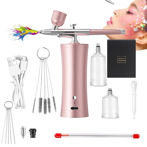 Kit aérographe portable avec mini compresseur rechargeable RoseFlower rose