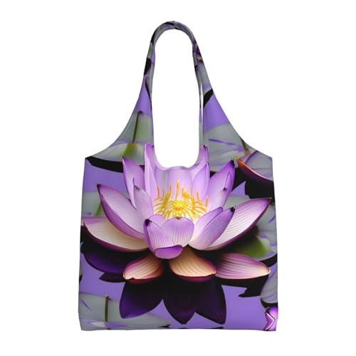 Sac fourre-tout en toile avec imprimé fleur de lotus violet noir
