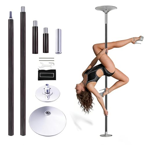 WTRYRN Barra de Stripper con Base, Barra de Baile para Fitness, Soporte Resistente, Cambio de Modo fácil, Antideslizante para el hogar, apartamento, Gimnasio, Club Black