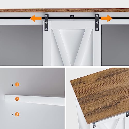 4 Ever Winner Farmhouse Coffee Bar Cabinet, Kitchen Buffet Storage Coffee Cabinet Station Credenza Cupboard With Adjustable Shelf, Buffet Cabinet With Storage And Sliding Barn Doors, White #TOP4