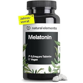 natural elements Melatonin – 365 Tabletten – 0,5mg Melatonin pro Tablette – hochdosiert – Ohne unerwünschte Zusätze – Laborgeprüft – Alternative zu Einschlafspray - 100% vegan – Großpackung