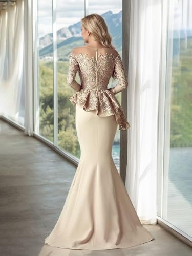 Mermaid/Trumpet Elegant Mother of The Bride Dress Wedding Guest Dress Satin Scoop Neck Floor Length Appliques 20243