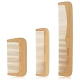 3 Pcs Bamboo Comb Set, Wooden Combs Fine Tooth Combs Anti-Static Wood Hair Combs for Women Men, Wood Comb for Straight, Curly, Wavy, Long Hair, Beard