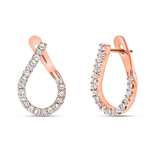 Elegant Diamond Twist Oval Hoop Earrings (14K Solid Gold, Made In Usa) (Rose-Gold) #TOP1