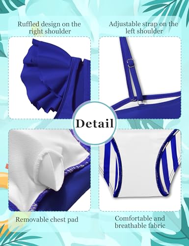 Doumlop Girls Bathing Suit Size 9 10,High Waisted Swimsuit For Girls Two Peice Girls Bikini Adjustable Spaghetti Straps Girls Swimwear Blue Striped Girl Bathing Suits thumb #3