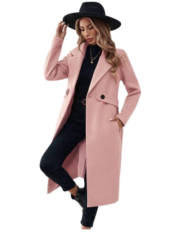 Patakadevi Women’s Light Pink Long Winter Overcoat | Soft Warm Tailored Jacket with Notched Lapel, Front Buttons & Side Pockets | Elegant Stylish Outerwear for Travel & | Sizes S-5XL-image-34