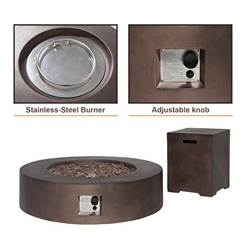 Sunbury Outdoor 42 Inch Propane Fire Pit Table, Circular Dark Brown Patio Fire Table 50,000 Btu W 20 Lbs Tank Cover, Waterproof Cover, Free Lava Rocks #TOP3