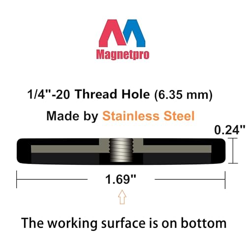 Image of Magnetpro 4 Pieces Strong Rubber Coated Mounting Magnets 30 LB | Anti-Scratch & Anti Corrosion, Over 30 LB Adhesive Power, 1 /4 inch-20 Stainless Steel Thread Hole with Bolts, For PTZ, Camera