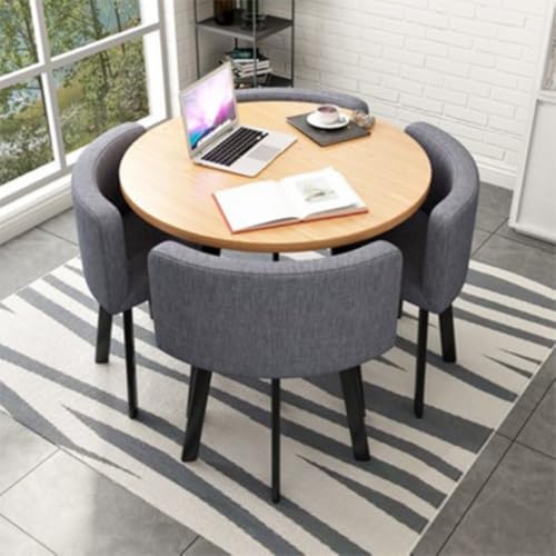 Image of Round Faux Marble Reception Table and Chairs Set, Dining Table Set for 4, Space Saving Reception Desk for Home and Apartment, Office, Conference Room, Lounge