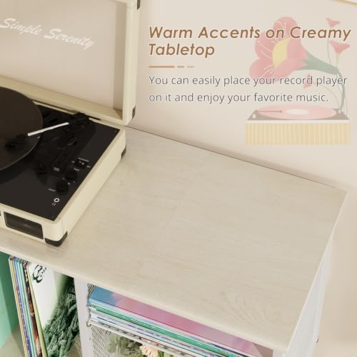 Image of Record Player Stand, Large Vinyl Record Storage with Adjustable Divider, Holds Up to 200 Albums, Multifunctional Vintage Turntable Stand for Living Room & Bedroom, Patent Pending