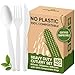 180Pcs Reusable Utensils Cornstarch Made - Heavy Duty Compostable Forks 80, Compostable Spoons 80, & 50 Knives Set - 100% Disposable Eco Friendly Flatware for Party, Wedding, BBQ, Camping (180 Pack) 1