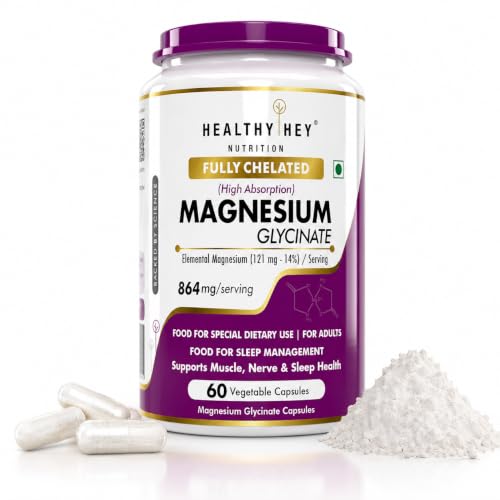Image of HealthyHey Nutrition Magnesium Glycinate 14% Fully Chelated Supplement High Absorption for Sleep, Cramps, & Nerves Health - 60 Vegetable Capsules