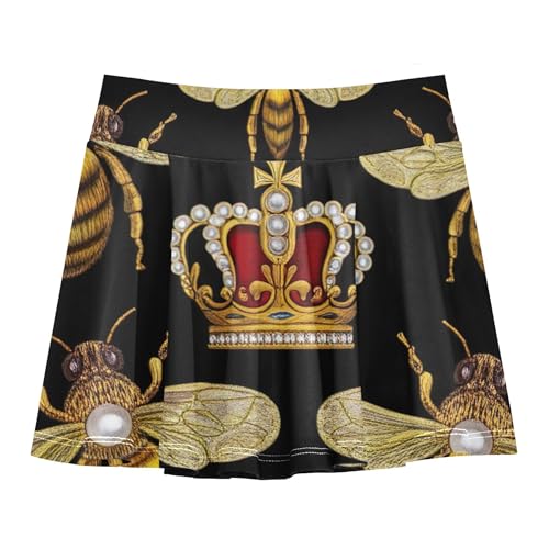 Tennis Skirts for Kids Bees Royal Crowns Black Athletic Shorts for Girls Skorts Dance Golf Little Girl 4t2