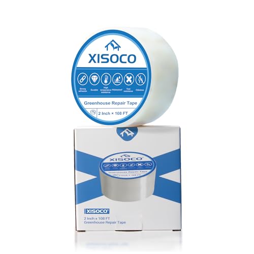 XISOCO 2Inch x 108FT Greenhouse Repair Tape Greenhouse Tape Heavy Duty Waterproof UV-Resistant Tent Clear Repair Tape Greenhouse Plastic Sheeting Coverings Film Tape for Sealing and Seaming