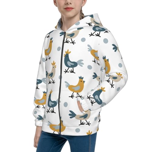 Farm Roosters Kid Hoodies Boys Zip Up Sweatshirts Girls Pullover with Pocket