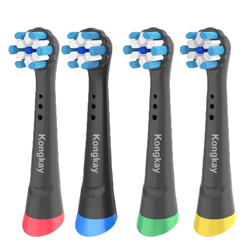 Cabezales de Cepillo de Recambio Compatibles con Oralb iO Series 2–10, Cerdas Suaves Redondeadas, Colocación Fácil con Click, Pack de 4 – Negro