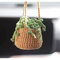 iplusmile Potplanten Auto Decoraties Gebreide Planten Autospiegel Decor Hangende Achteruitkijk Auto Decor Gehaakte Potplanten Gehaakte Hangende Mand Gebreide Plantenhanger Planten