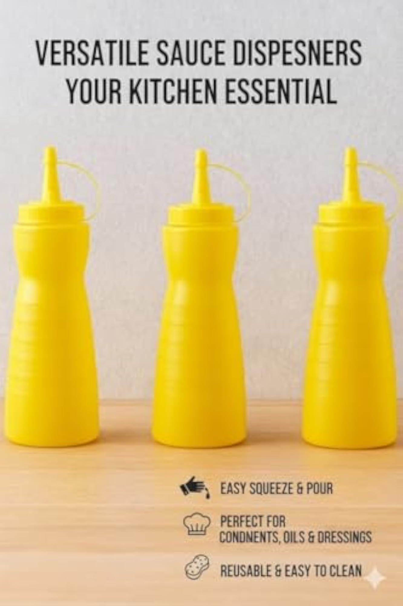 Plastic Squeeze Sauce Bottle with Nozzle Cap, Yellow, 500 ML